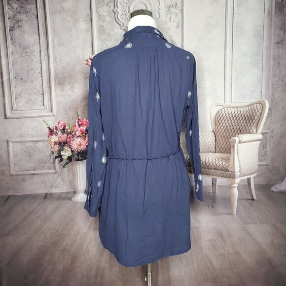 Umgee Dandelions Blue White Collared Button Down Belted Shirt Dress Size Small - Picture 6 of 8